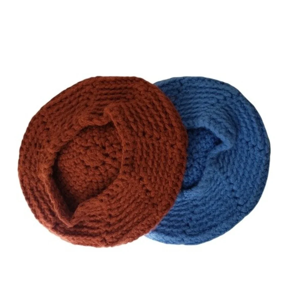 2 Knit Berets Kids Size Teen Baby Blue Rust Orange handmade handknit parisian